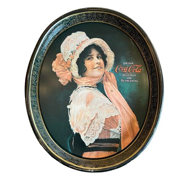 Vintage Coca-Cola 1972 Metal Oval Serving Drink Tray 1914 Betty Girl - Picture 1 of 7